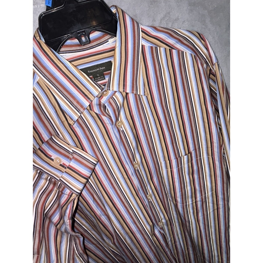 Ermenegildo Zegna mens XL purple blue stripe cotton button up shirt EuC